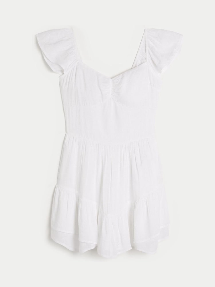 Hollister Flutter Sleeve Dipped Hem Mini Skort White Dress - Image 3 of 3