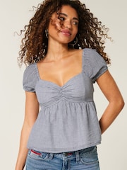 Hollister Blue Open Back Babydoll Puff Sleeve Peplum Top - Image 1 of 4