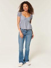 Hollister Blue Open Back Babydoll Puff Sleeve Peplum Top - Image 3 of 4