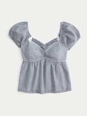 Hollister Blue Open Back Babydoll Puff Sleeve Peplum Top - Image 4 of 4