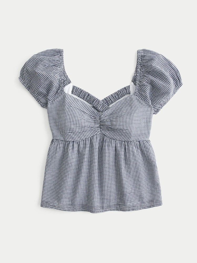 Hollister Blue Open Back Babydoll Puff Sleeve Peplum Top - Image 4 of 4