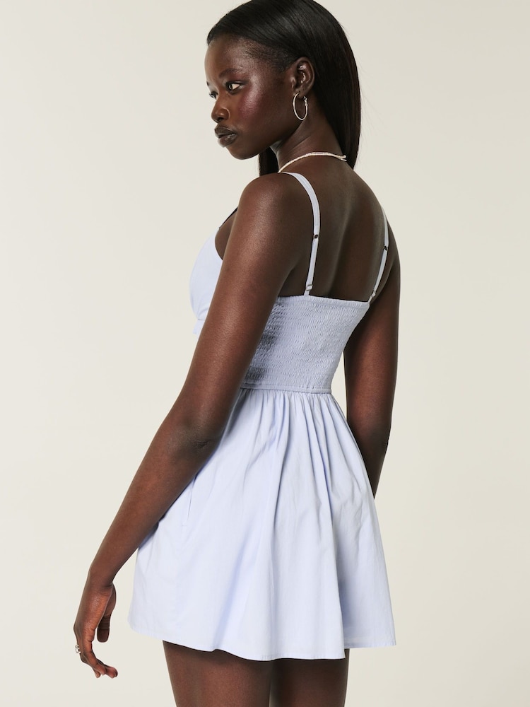 Hollister Blue Drop Waist Button Front Mini Dress - Image 2 of 4