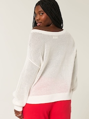 Hollister Graphic Crew Neck White Jumper - Image 2 of 5