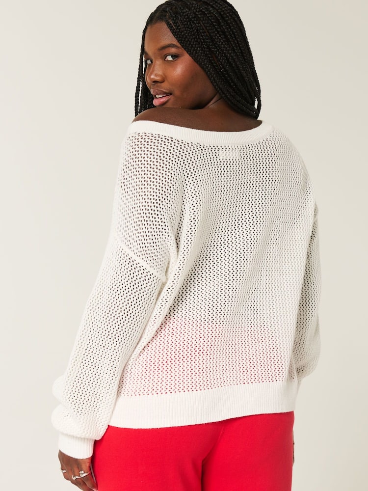 Hollister Graphic Crew Neck White Jumper - Image 2 of 5