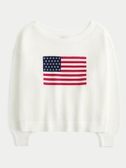 Hollister Graphic Crew Neck White Jumper - Image 4 of 5