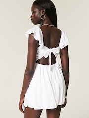 Hollister Flutter Sleeve Dipped Hem Mini Skort White Dress - Image 2 of 3