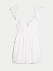 Hollister Flutter Sleeve Dipped Hem Mini Skort White Dress - Image 3 of 3