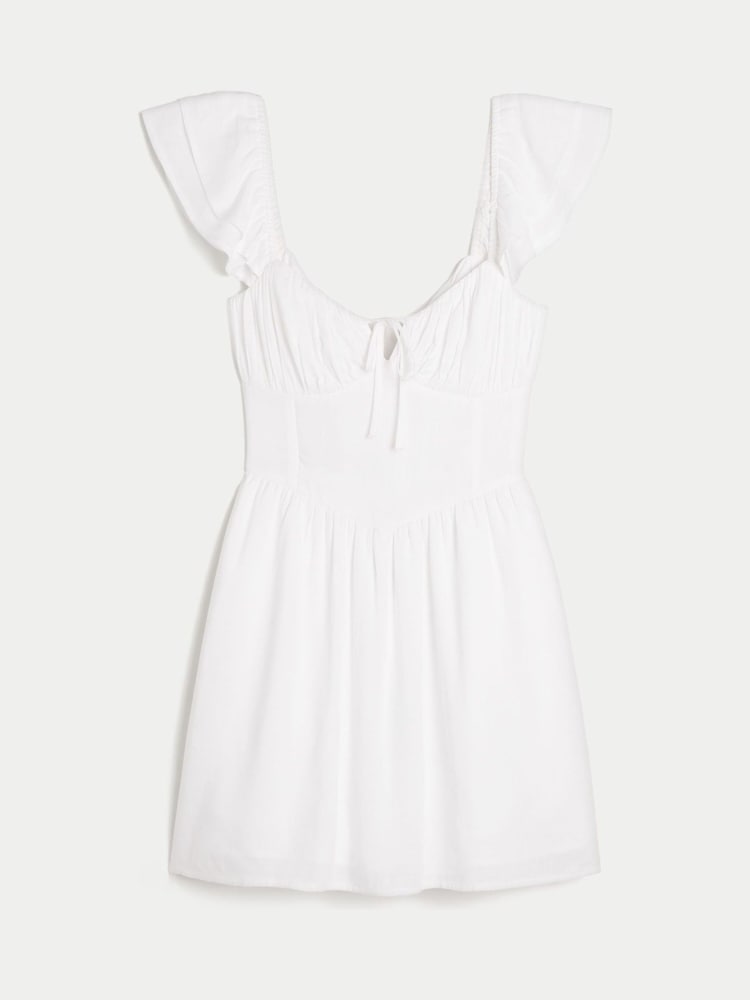 Hollister Flutter Sleeve Dipped Hem Mini Skort White Dress - Image 3 of 3