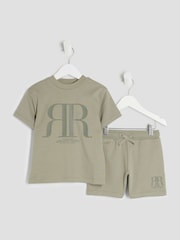 River Island Green Boys Top and Shorts Set - Image 1 of 5