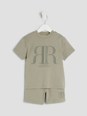 River Island Green Boys Top and Shorts Set - Image 3 of 5