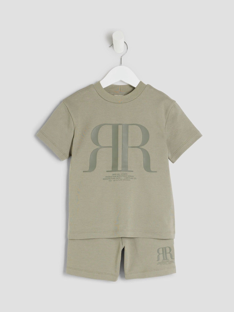 River Island Green Boys Top and Shorts Set - Image 3 of 5