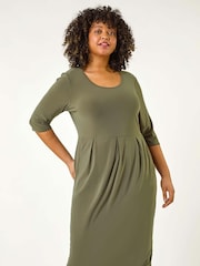 Roman Green Curve Cocoon Pocket Detail Midi Dress - Image 1 of 5