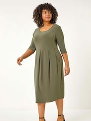 Roman Green Curve Cocoon Pocket Detail Midi Dress - Image 2 of 5
