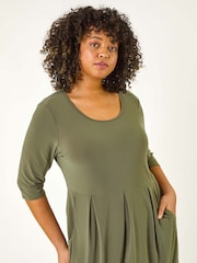 Roman Green Curve Cocoon Pocket Detail Midi Dress - Image 4 of 5