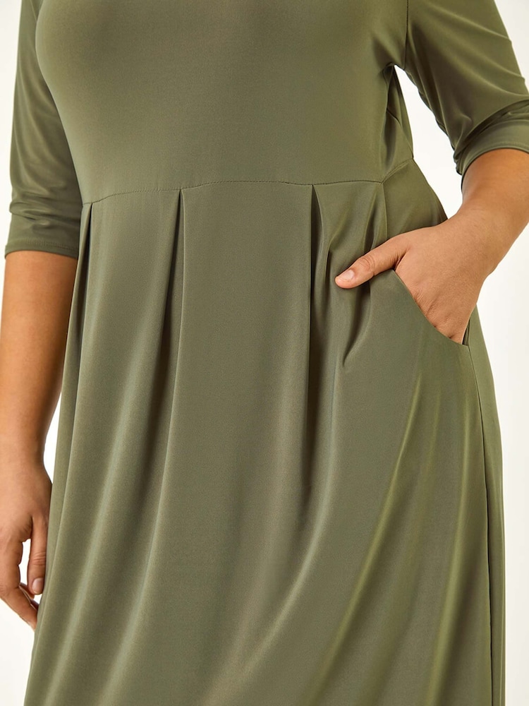 Roman Green Curve Cocoon Pocket Detail Midi Dress - Image 5 of 5