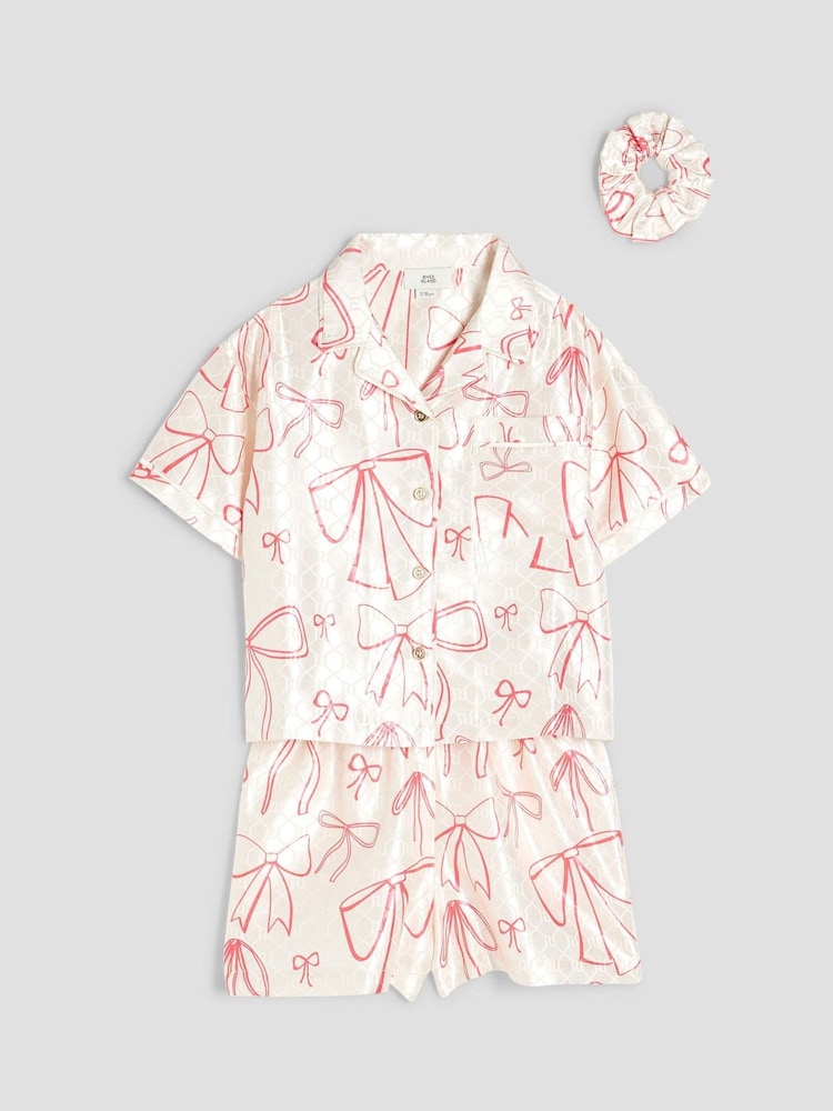 Pyjama River Island fille en satin à nœud - Image 3 of 5