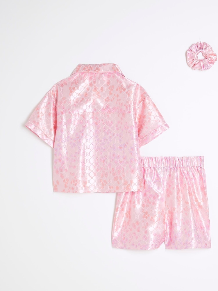 River Island Pink Girls Leopard Satin Pyjamas - Image 2 of 5