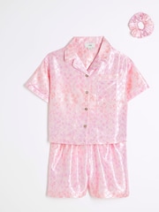 River Island Pink Girls Leopard Satin Pyjamas - Image 3 of 5