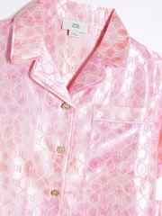 River Island Pink Girls Leopard Satin Pyjamas - Image 4 of 5