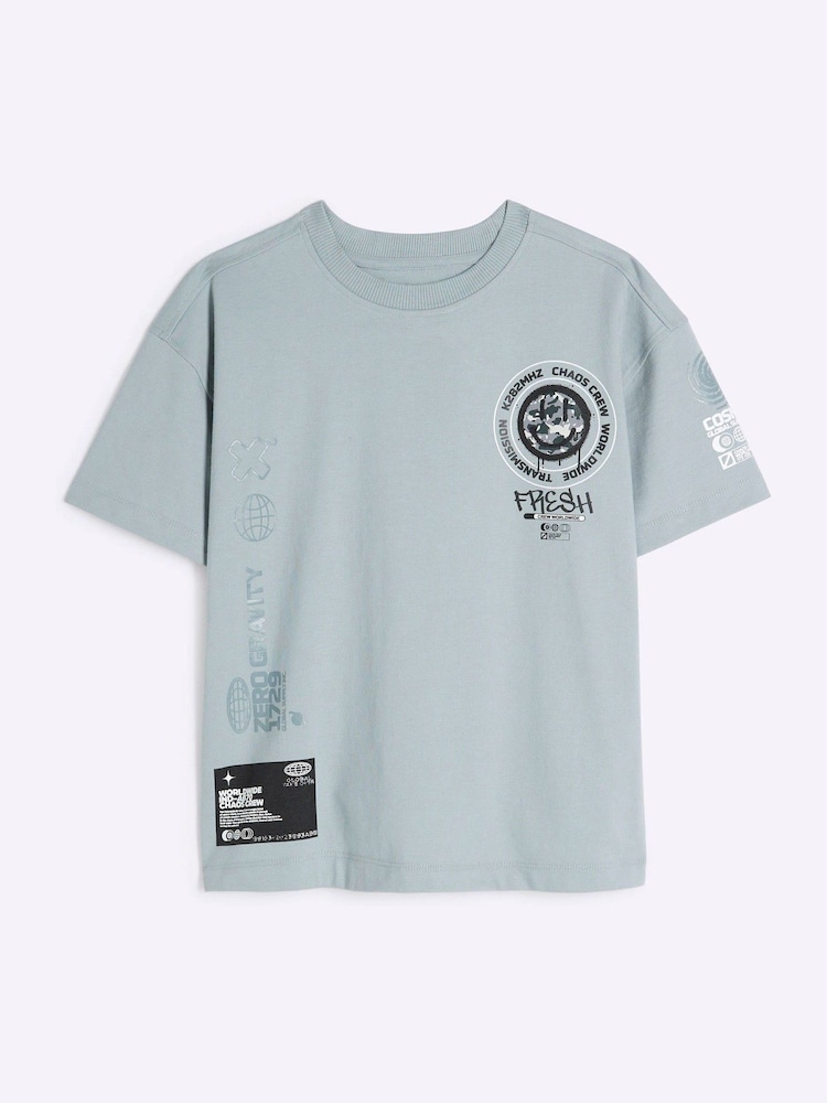 River Island Blue Boys Smile Camo T-Shirt - Image 1 of 5 River Island Blue Boys Smile Camo T-Shirt - Image 1 of 5