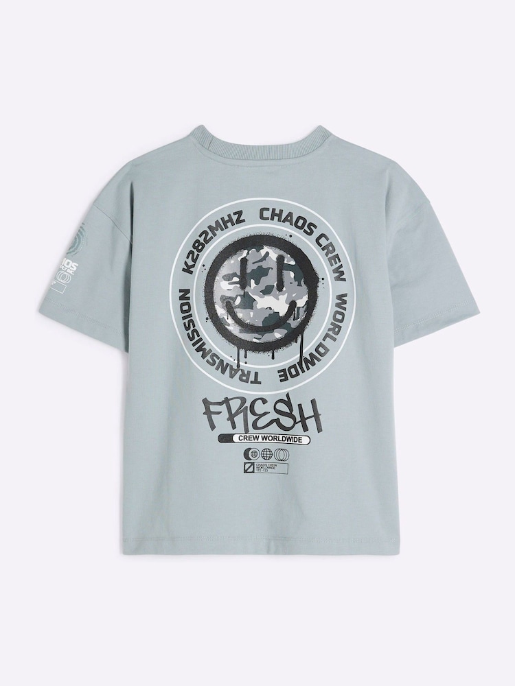 River Island Blue Boys Smile Camo T-Shirt - Image 2 of 5