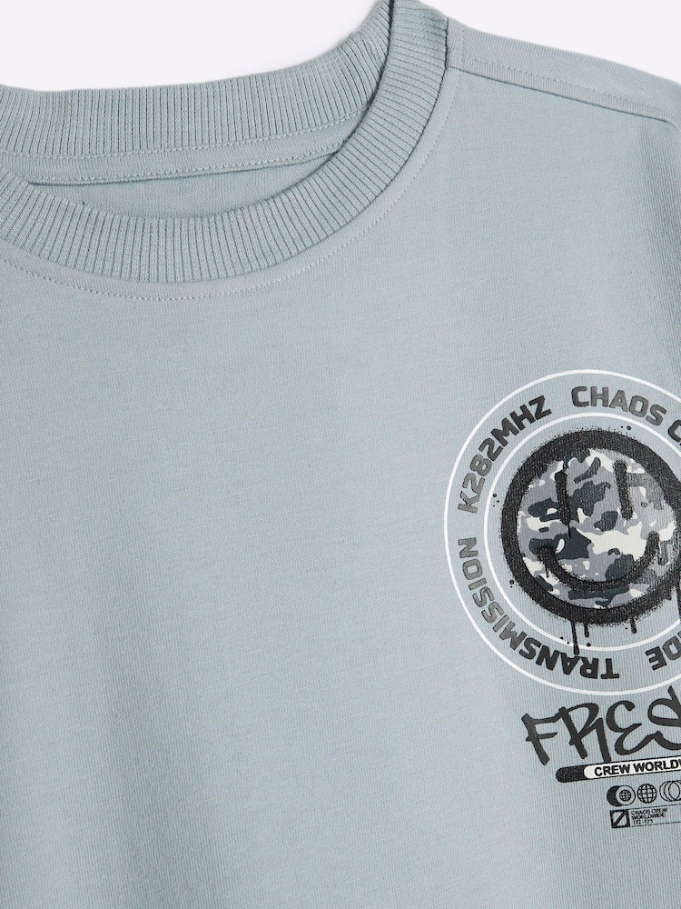 River Island Blue Boys Smile Camo T-Shirt - Image 3 of 5