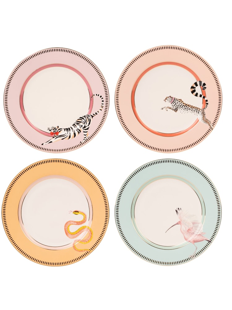 Yvonne Ellen Set of 4 White Animal Dinner Plates - Image 1 of 6