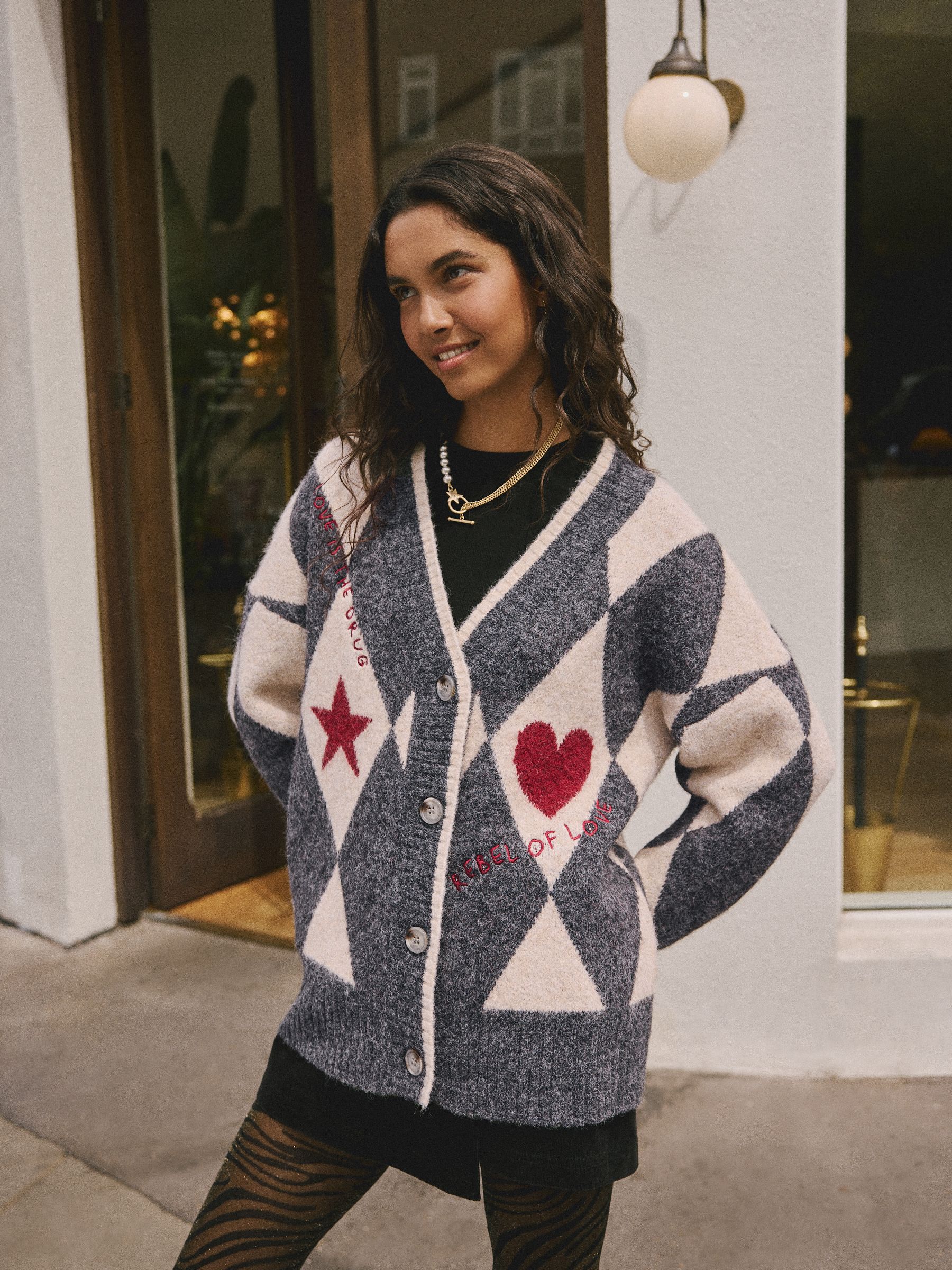Buy Rockett St George Black/White Harlequin Motif Cardigan from
