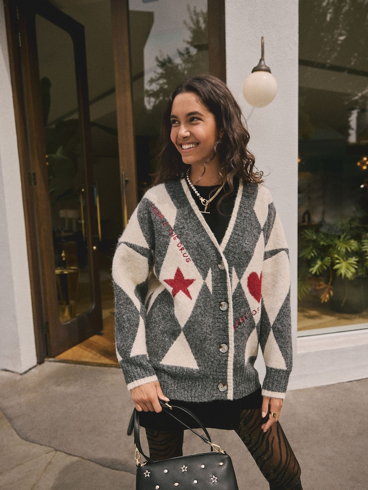 Rockett St George Black/White Harlequin Motif Cardigan - Image 2 of 14