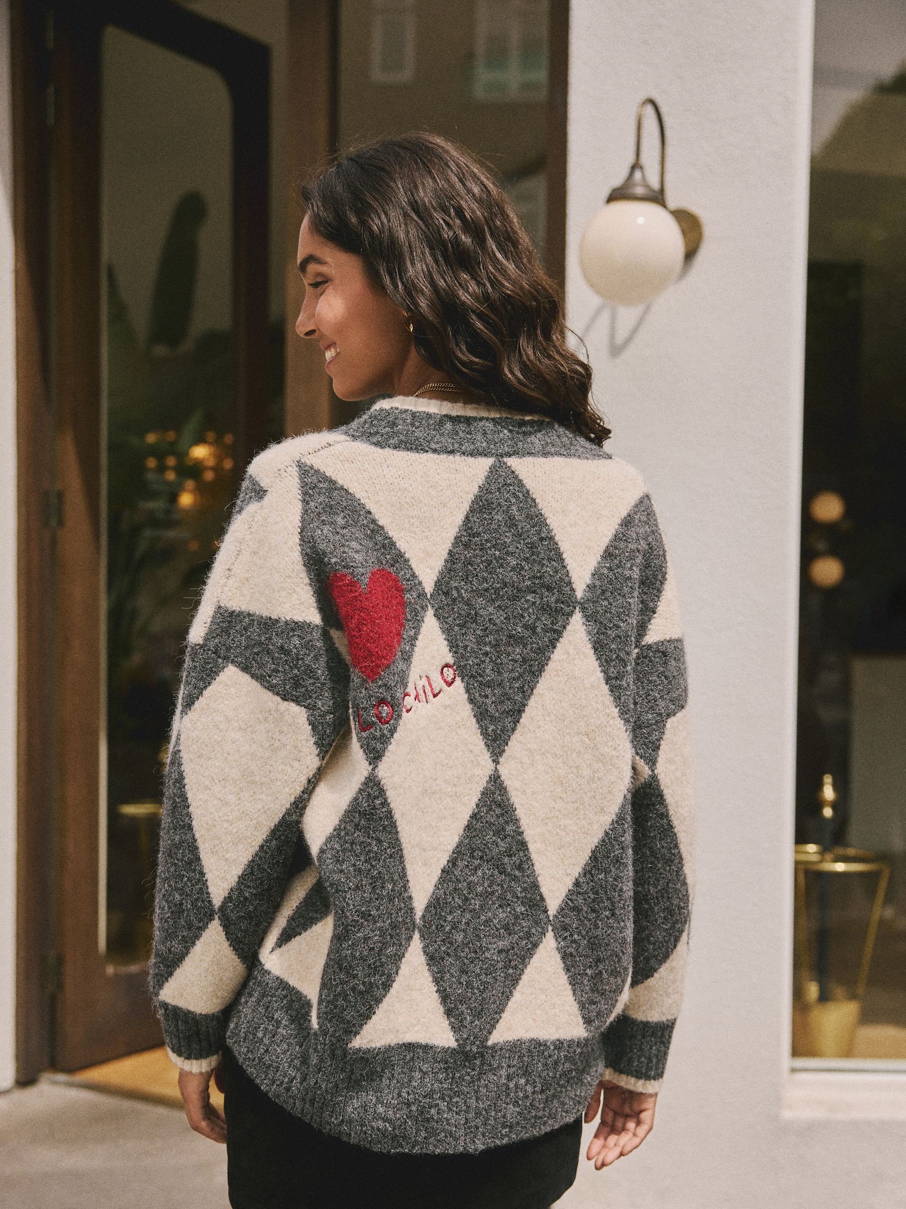 トップス 23AW stein / OBLIQUE PATTERNED CARDIGAN Olive Abstract Jacquard Knit Cardigan | Roman UK