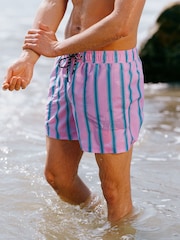 Joules Overton Pink Scene Printed Rugby Style Swim Shorts - Image 1 of 9
