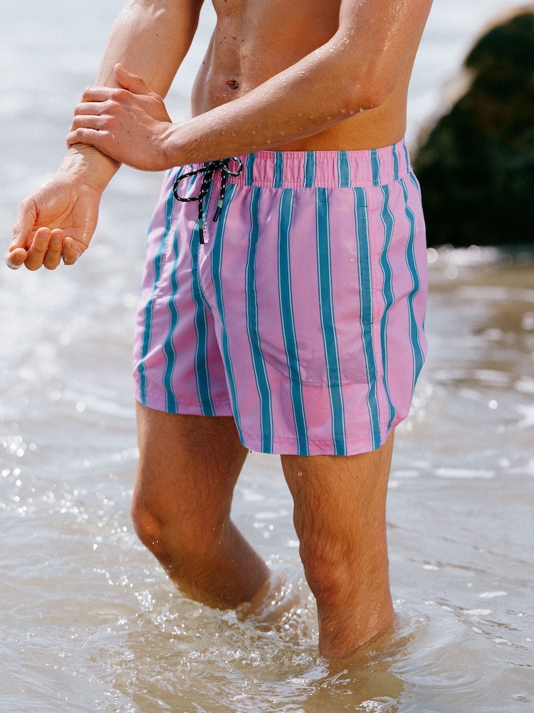 Joules Overton Pink Scene Printed Rugby Style Swim Shorts - Image 1 of 9