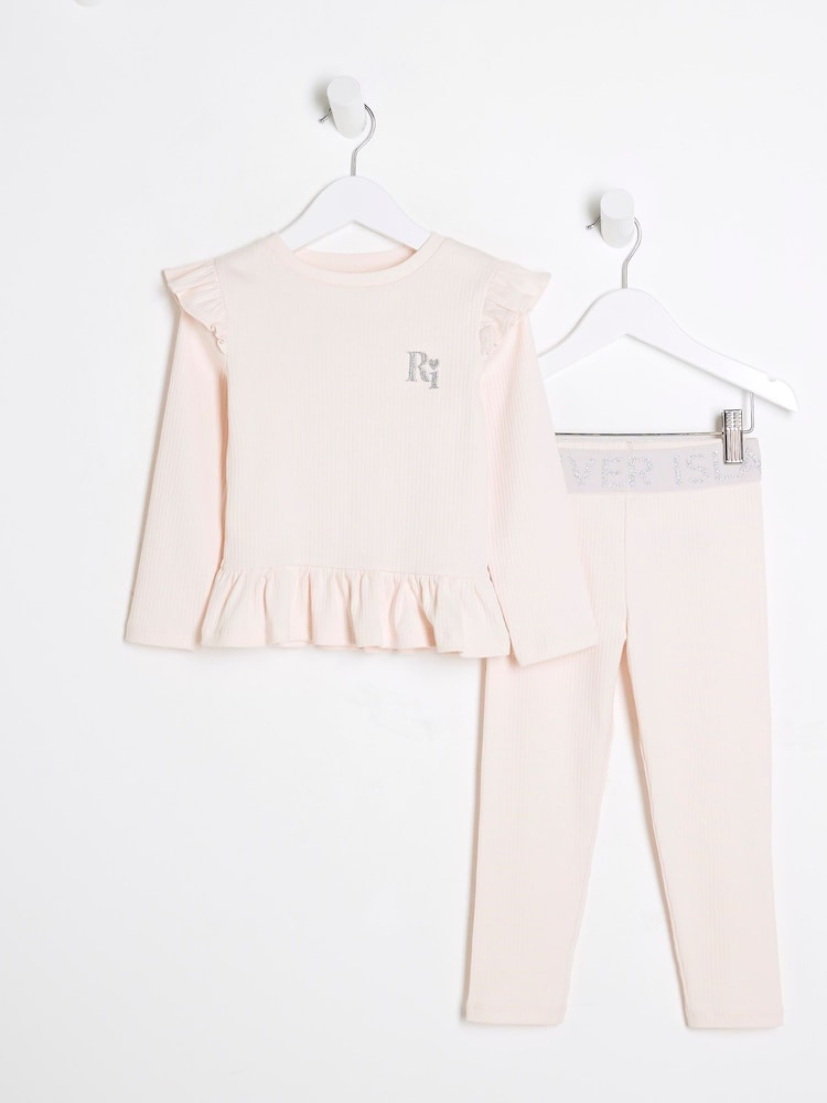 River Island Pink Girls Rib Top Set - Image 1 of 5