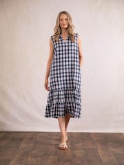 Lakeland Clothing Blue Fern Check 100% Cotton Midi Dress - Image 1 of 6