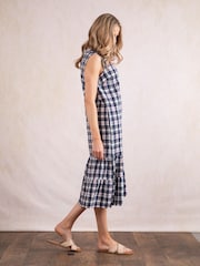 Lakeland Clothing Blue Fern Check 100% Cotton Midi Dress - Image 3 of 6