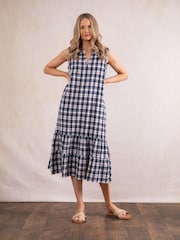 Lakeland Clothing Blue Fern Check 100% Cotton Midi Dress - Image 6 of 6