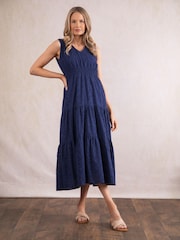 Lakeland Clothing Blue Millie Embroidered 100% Cotton Dress - Image 1 of 6