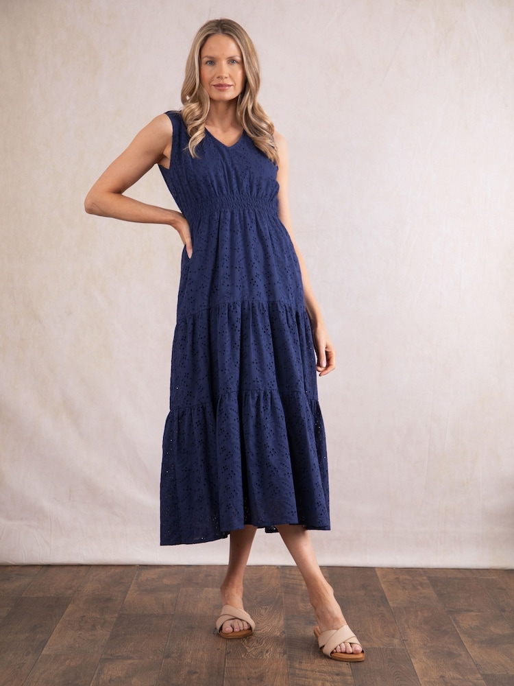 Lakeland Clothing Blue Millie Embroidered 100% Cotton Dress - Image 1 of 6