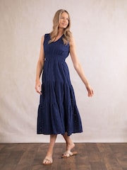 Lakeland Clothing Blue Millie Embroidered 100% Cotton Dress - Image 3 of 6