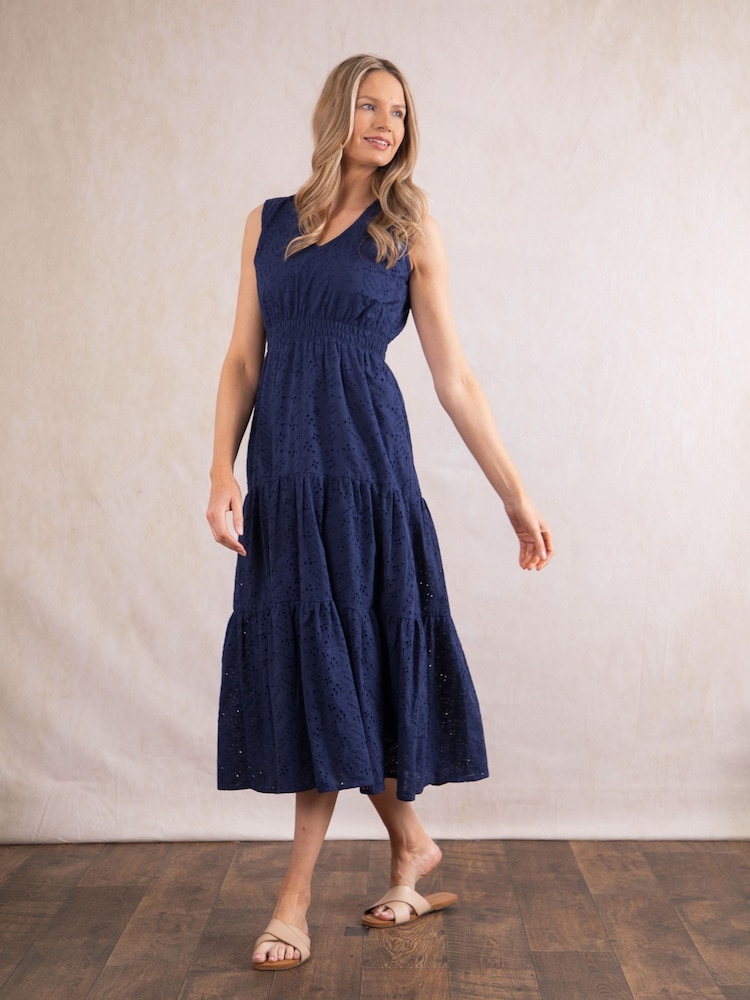Lakeland Clothing Blue Millie Embroidered 100% Cotton Dress - Image 3 of 6