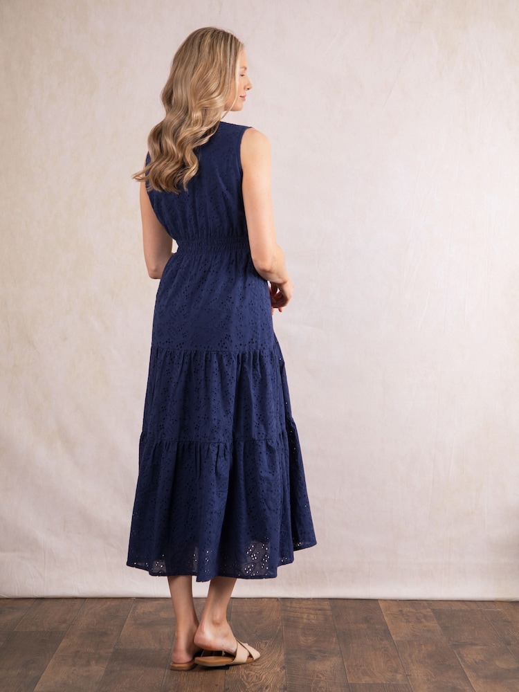 Lakeland Clothing Blue Millie Embroidered 100% Cotton Dress - Image 6 of 6