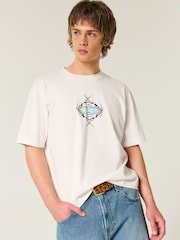Hollister Boxy Cropped Graphic Print 100% Cotton T-Shirt - Image 1 of 3
