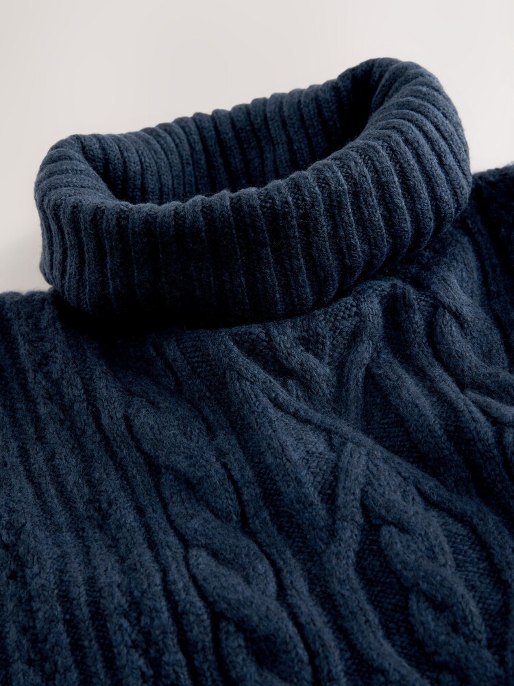 Navy Cable Roll Neck Poncho - Image 8 of 8 Navy Cable Roll Neck Poncho - Image 8 of 8