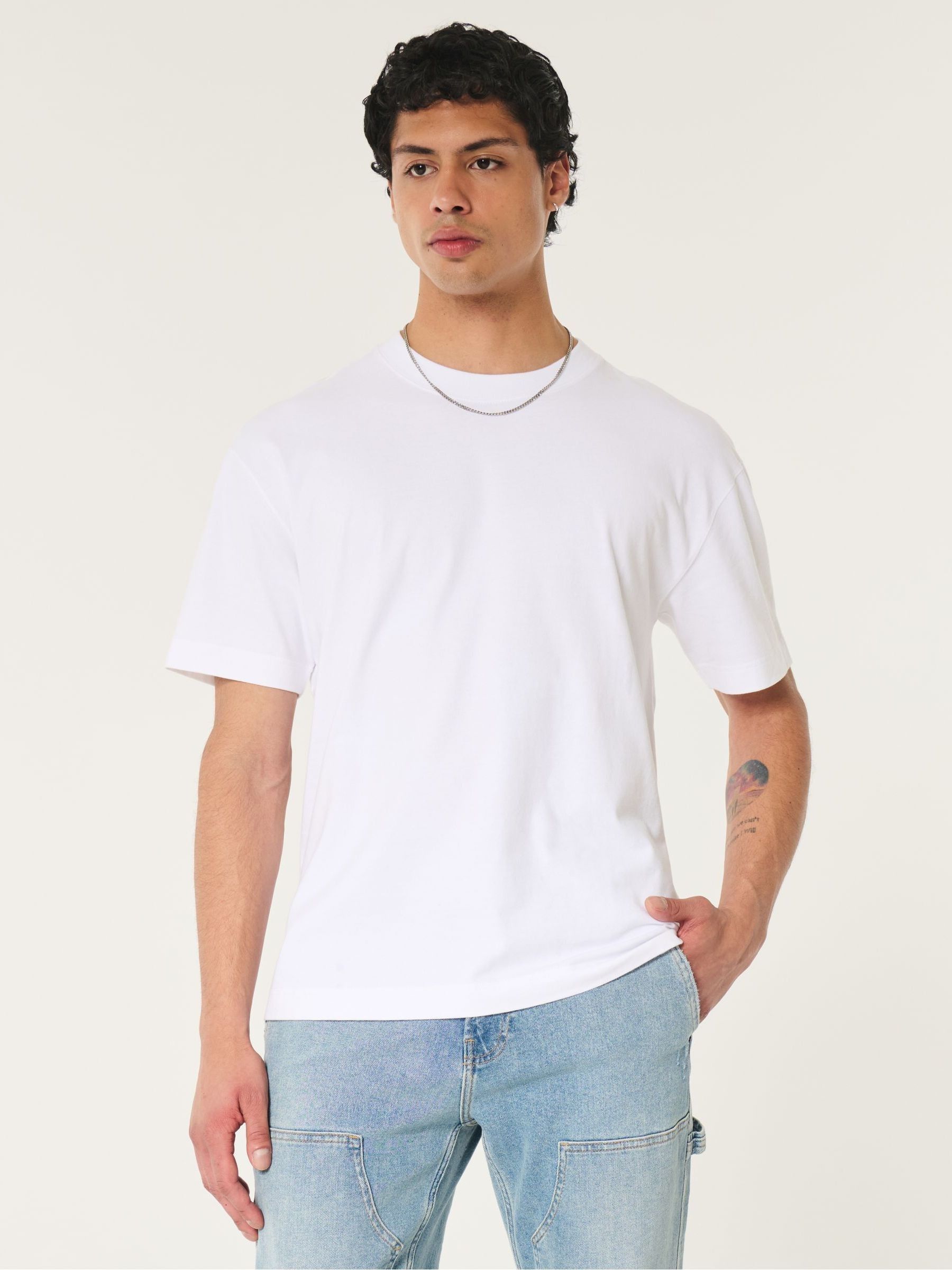Buy Hollister White Boxy Crew Neck Short Sleeve 100% Cotton T