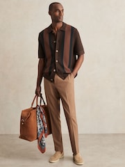 Reiss Brown Multi Bradley Cotton Textured-Knit Stripe Shirt - Image 1 of 6