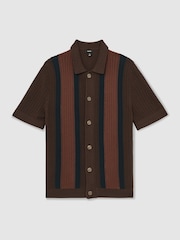 Reiss Brown Multi Bradley Cotton Textured-Knit Stripe Shirt - Image 2 of 6