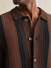 Reiss Brown Multi Bradley Cotton Textured-Knit Stripe Shirt - Image 4 of 6