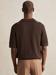Reiss Brown Multi Bradley Cotton Textured-Knit Stripe Shirt - Image 5 of 6