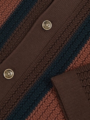 Reiss Brown Multi Bradley Cotton Textured-Knit Stripe Shirt - Image 6 of 6