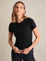 Reiss Black Jolie Stretch-Cotton Crew-Neck T-Shirt - Image 1 of 6